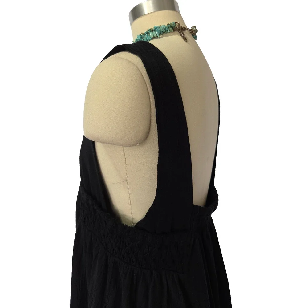 Free People Delphine Midi Dress Size M Black Sleeveless Gauzy Smocked Jumper